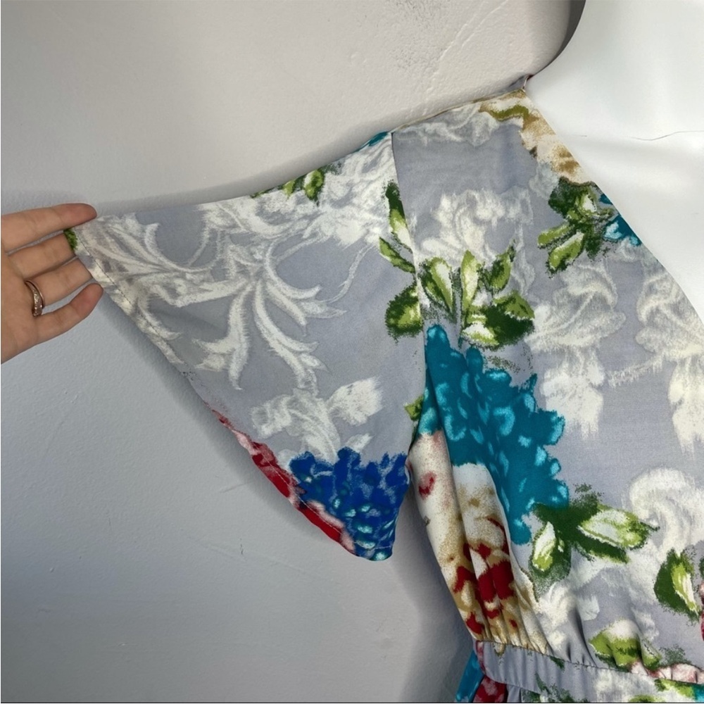 JUNE & HUDSON Blue Floral Wrap Front High Low Midi Long Dress Size Small - Picture 5 of 9